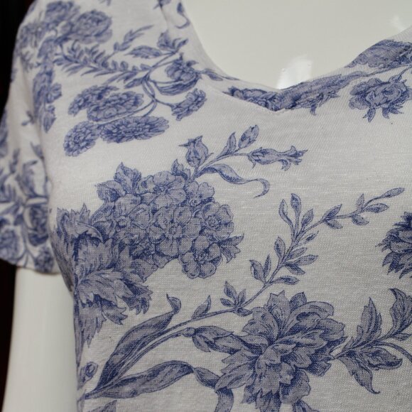 Cynthia Rowley Blue Floral Linen Shirt - Picture 4 of 10